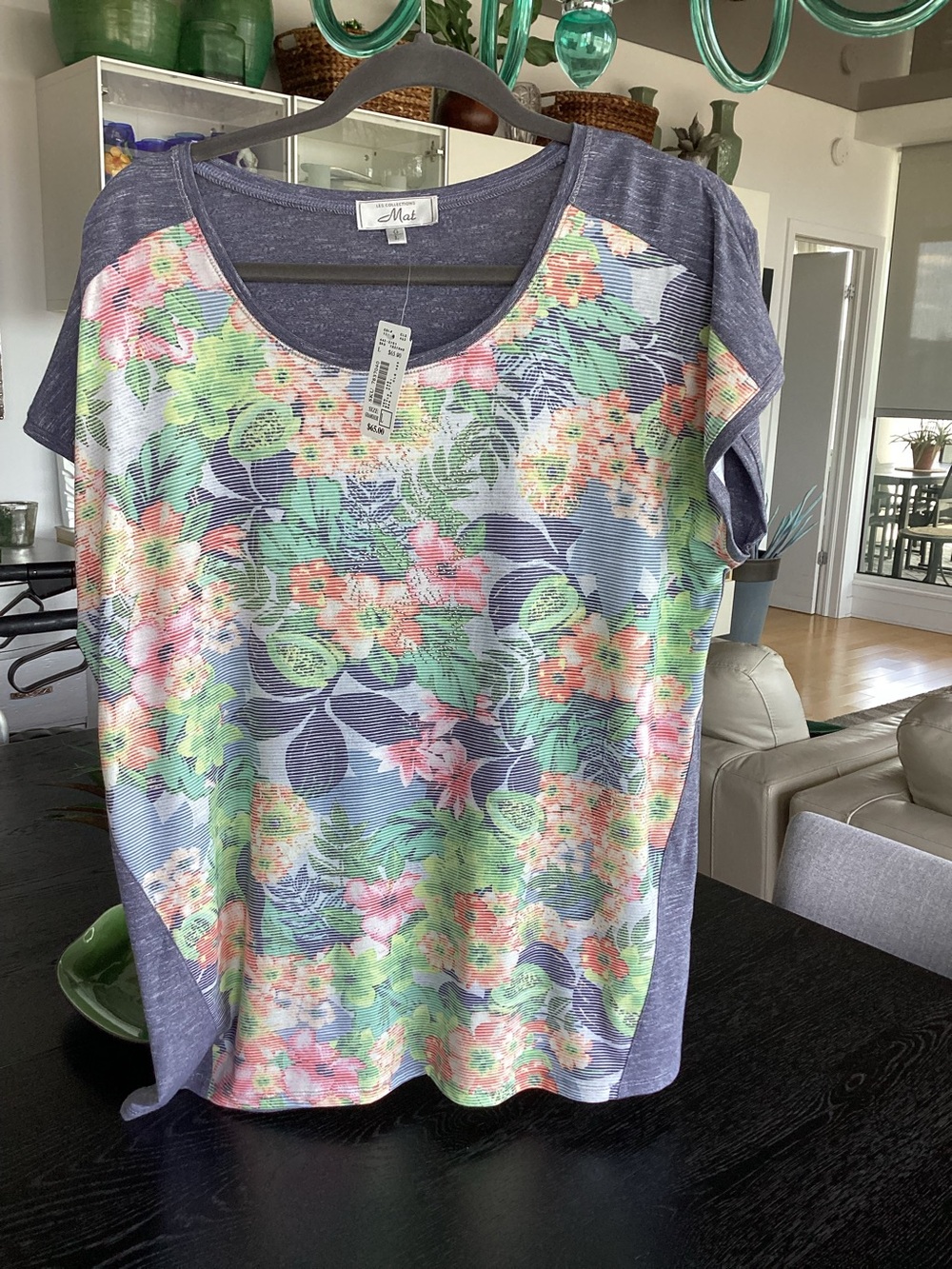 mat. Floral Scoop Neck Tee in Lavender and Multicolor Floral